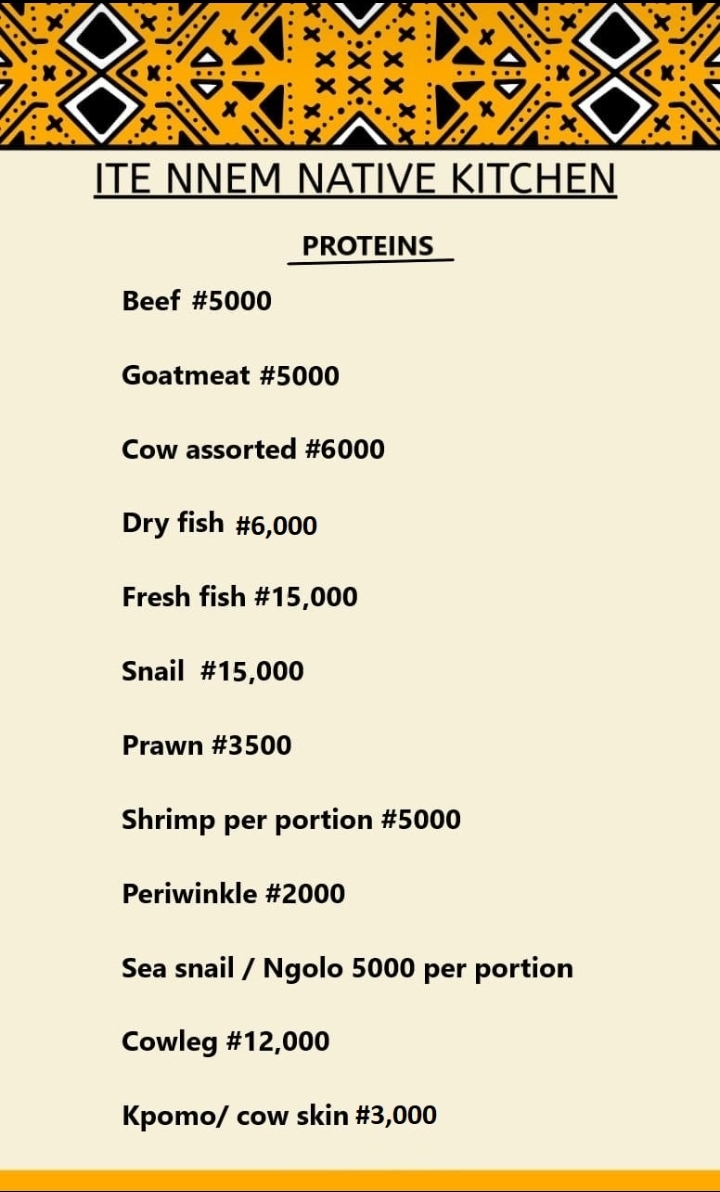 Ite Nnem Native Kitchen Proteins price list flyer