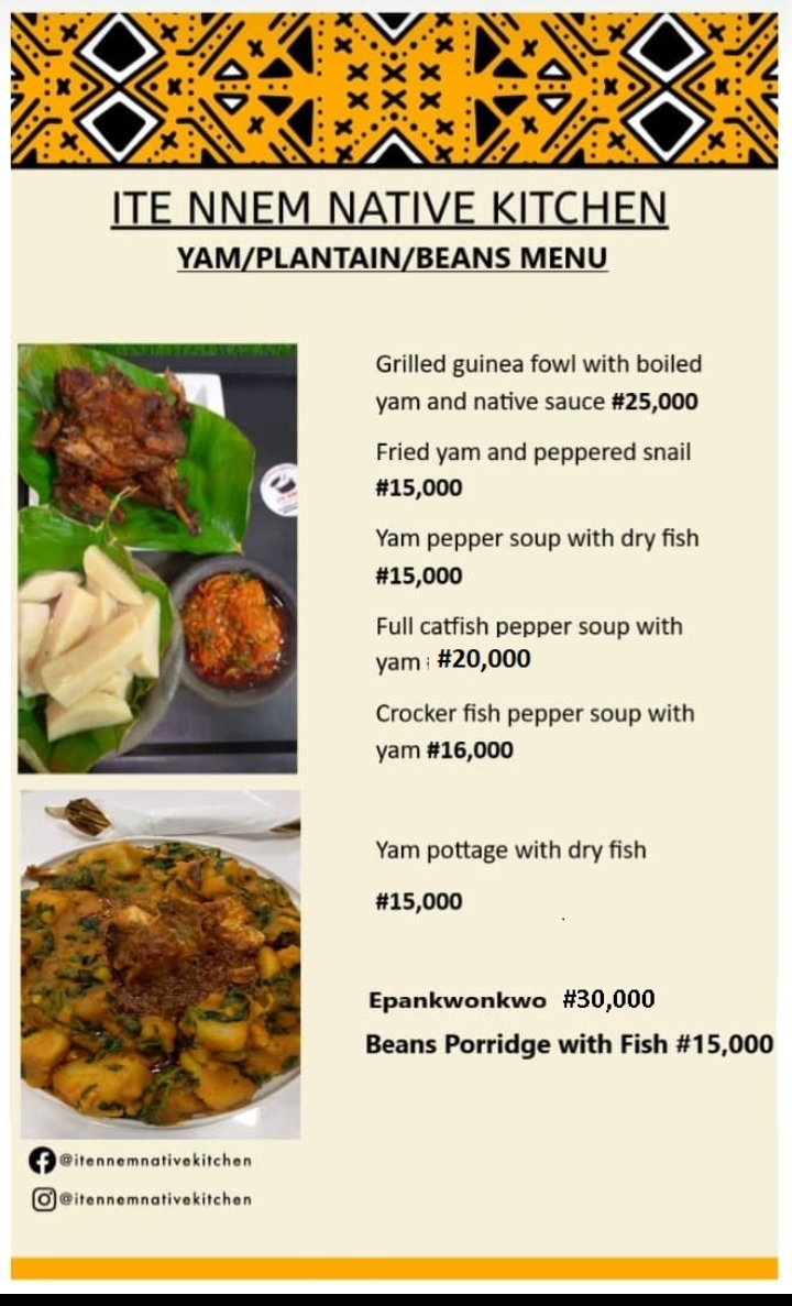 Ite Nnem Native Kitchen Yam/Plantain/Beans menu flyer